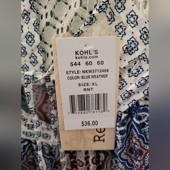 Kohl's Rewind Tank Front Tie Lace Blouse Red White and Blue Size XL - Picture 7 of 7